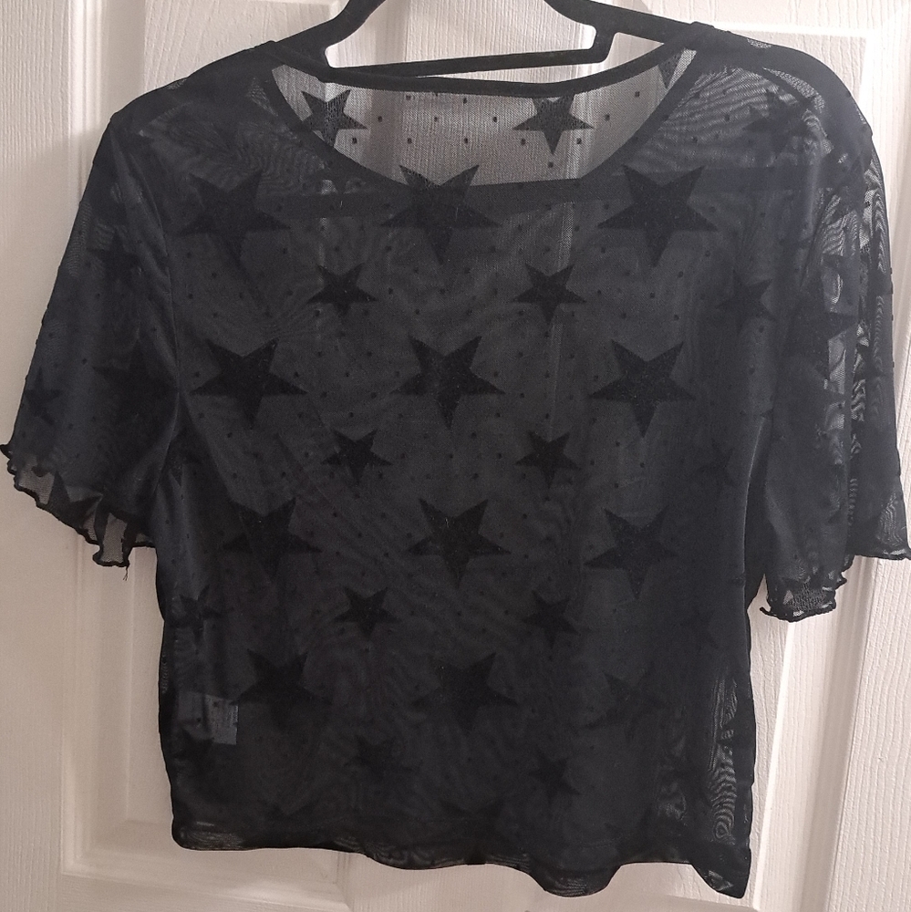 Black Star Pattern Sheer Top - image 4